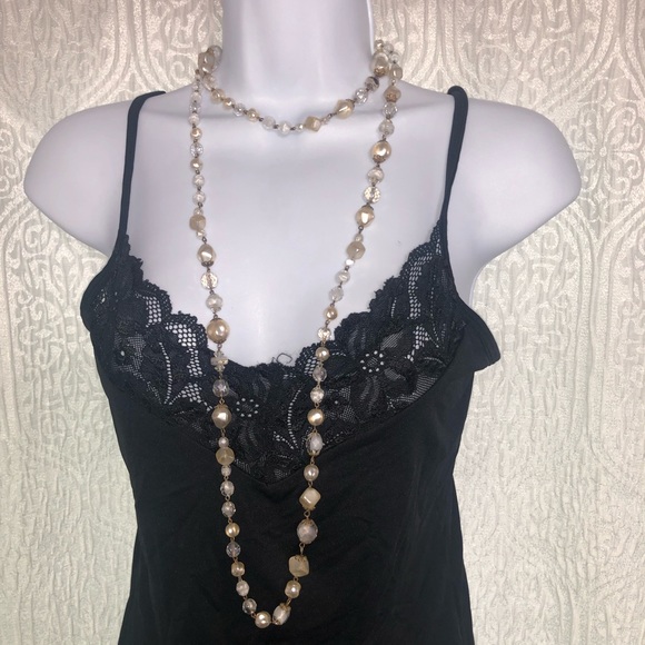 VINTAGE Glass faux pearl beaded brass necklace - Picture 3 of 8